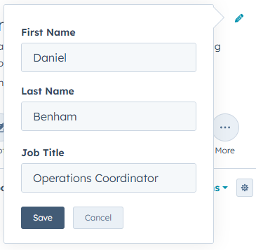 name and job title dialogue box