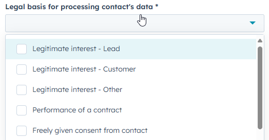 Legal basis for processing contacts data